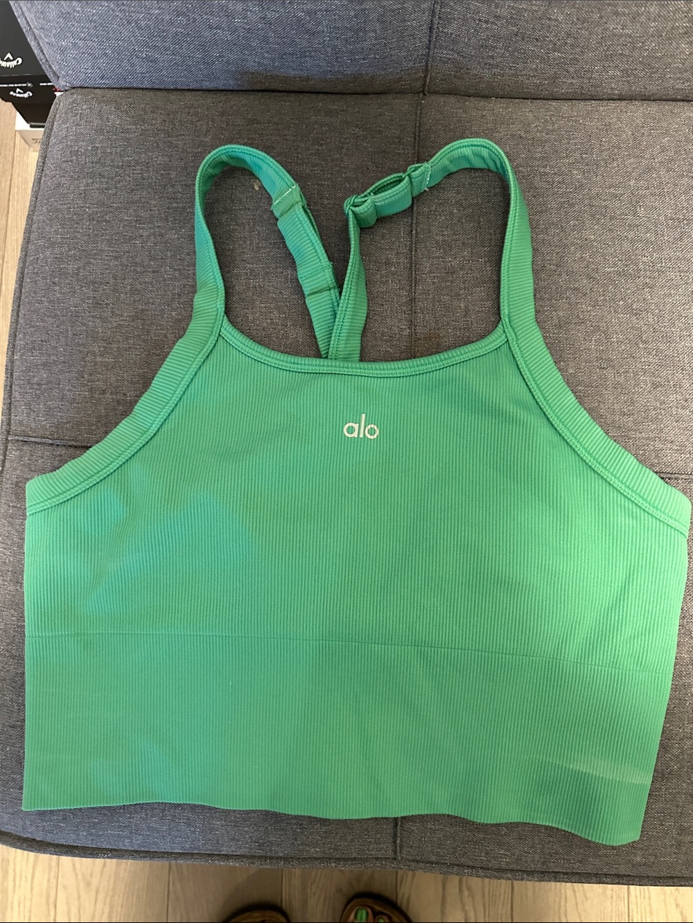 ALO Yoga Green Ribbed Adjustable-Strap Crop Top